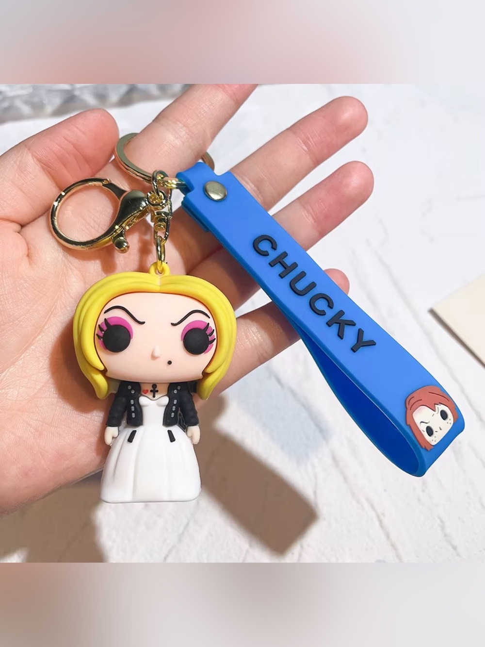 Tiffany Bride of Chucky Keychain Silicone Strap Horror Figure Key Ring Charm